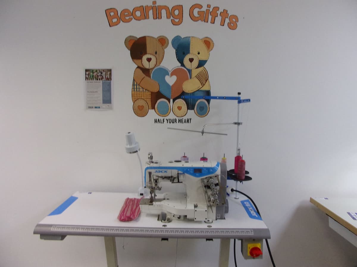 Sewing workshop with Bearing Gifts logo